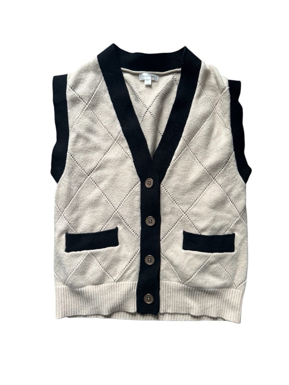 Gemma + Jane Beige and Black Knit Sweater Vest M